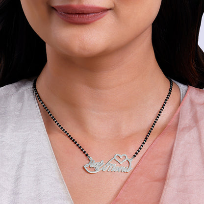 Silver Personalised Heart Name Mangalsutra
