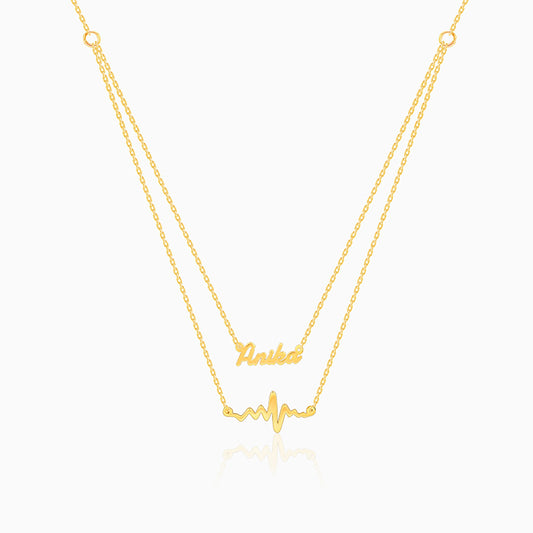 Golden Personalised Heartbeat Layered Necklace