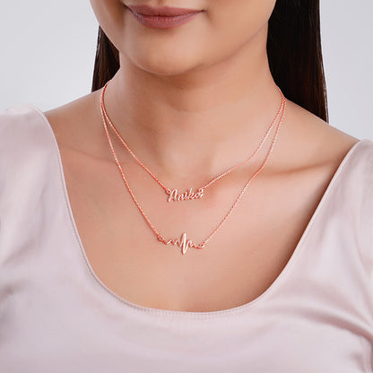 Rose Gold Personalised Heartbeat Layered Necklace
