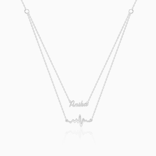 Silver Personalised Heartbeat Layered Necklace