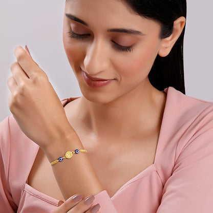 Golden Hindi Initial Evil Eye Bracelet