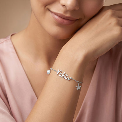 Silver Personalised Pretty Starfish Bracelet