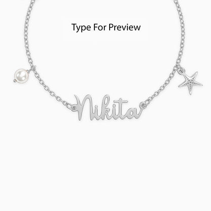 Silver Personalised Pretty Starfish Bracelet