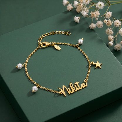 Golden Personalised Pretty Starfish Bracelet