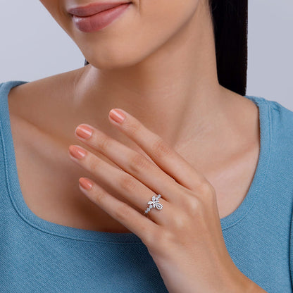 Silver Periwinkle Floral Ring