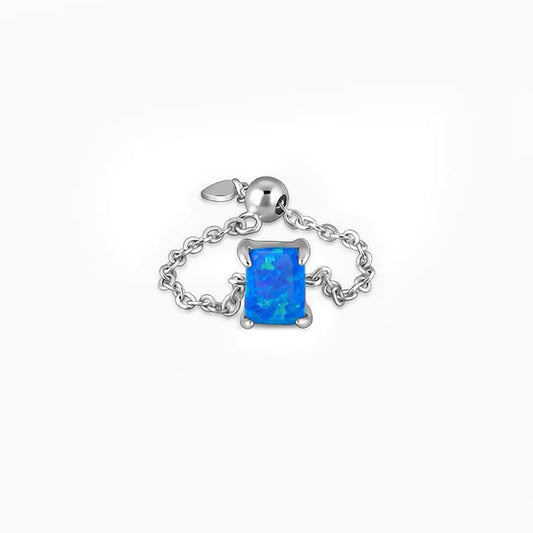 Silver chain ring with blue rectangular opal stone for women from GIVA Sky High collection.

