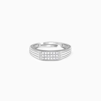 Silver Zircon Rectangle Ring For Him