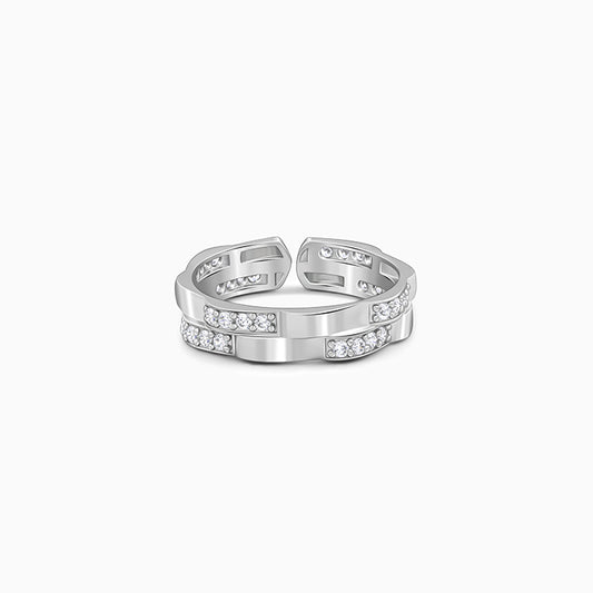 Silver Zircon Studded Sparkle Ring For Him