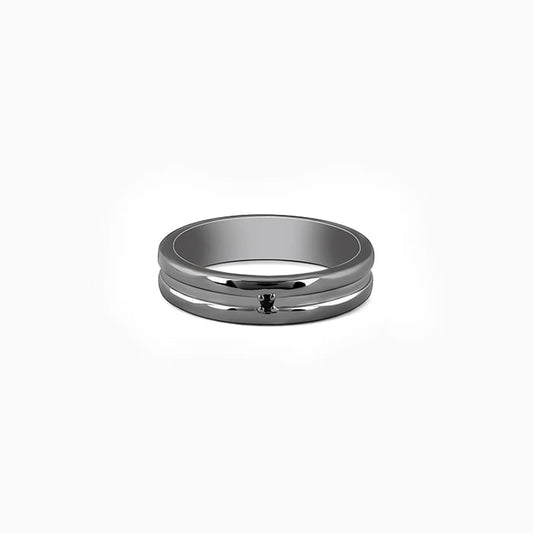 Black rhodium men's ring with black zircon center and classic design