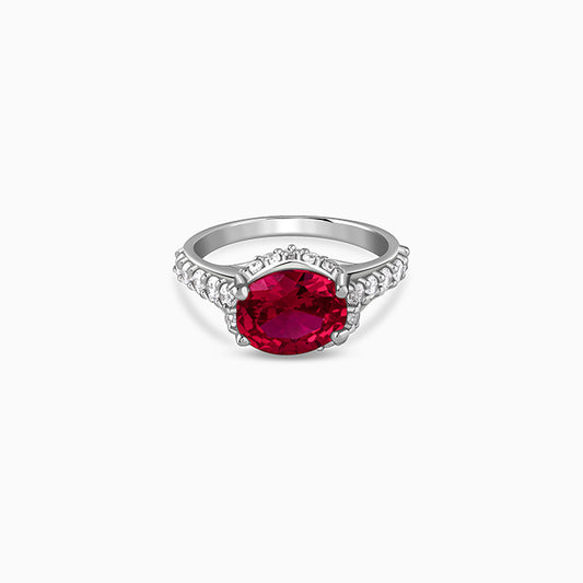 Silver Valentina Crimson Oval Ring