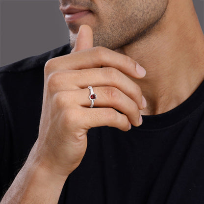Silver Garnet Ring For Him