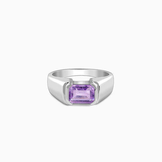 Silver Purple Crest Ring For Him