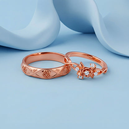Rose Gold Spring Floral Couple Rings