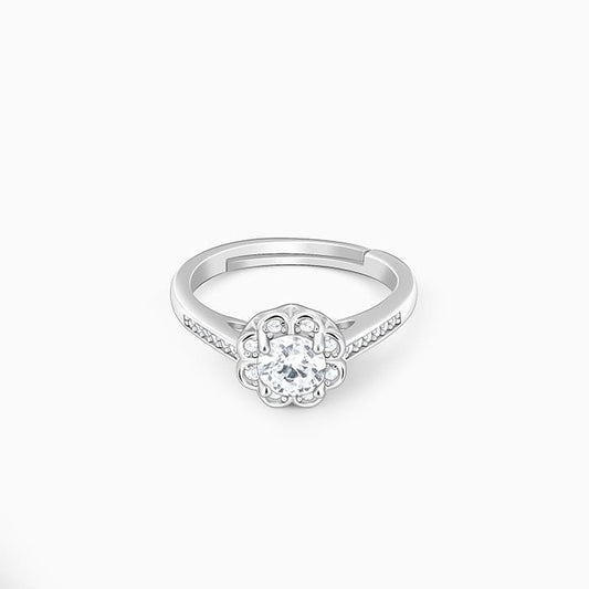Silver Zircon Flower Blossom Ring