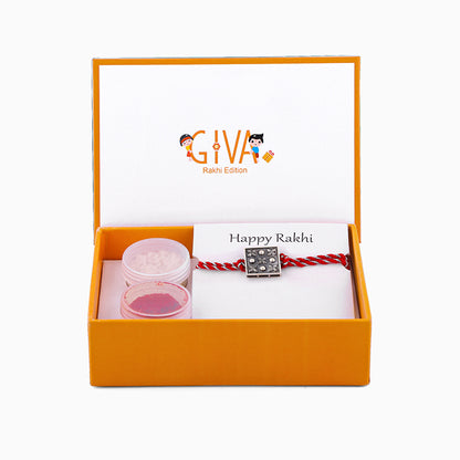 Oxidised Silver Square Rakhi