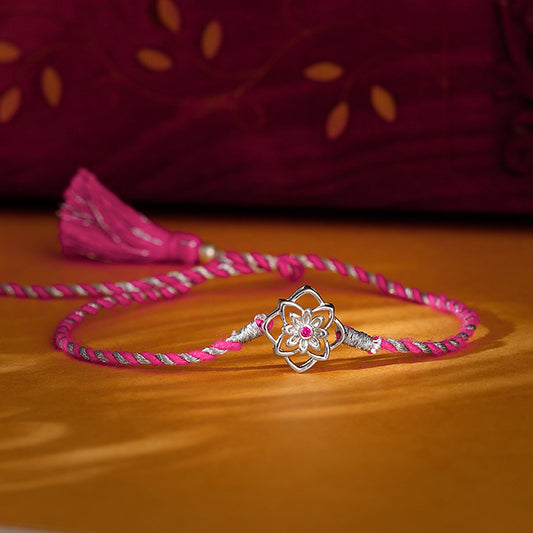 Silver Floral Sparkle Rakhi