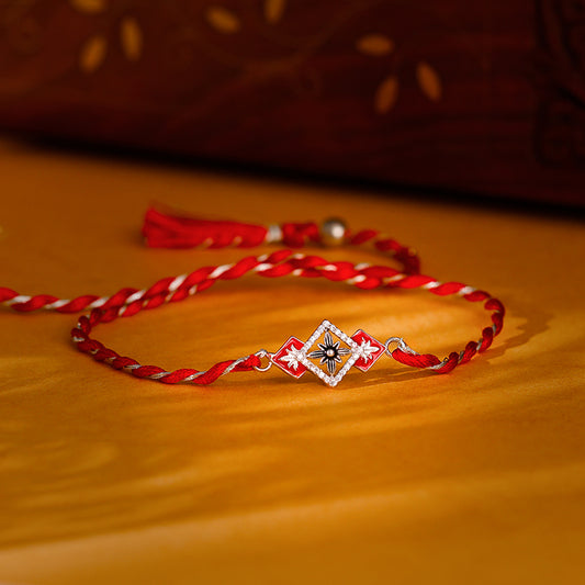 Silver Floral Square Rakhi