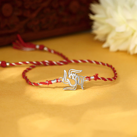 Silver Om and Swastik Rakhi