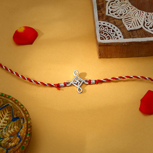 Silver Minimal Swastika Rakhi