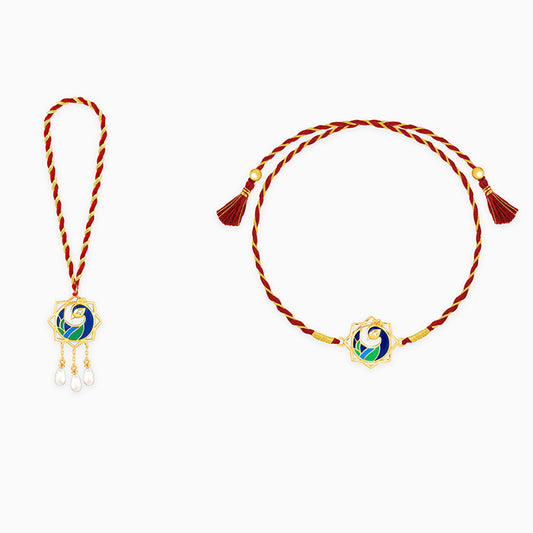 Golden Mor Bhaiya Bhabhi Rakhi Combo (Set of 2)