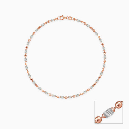 Dual Tone Textured Beaded Silver Anklet