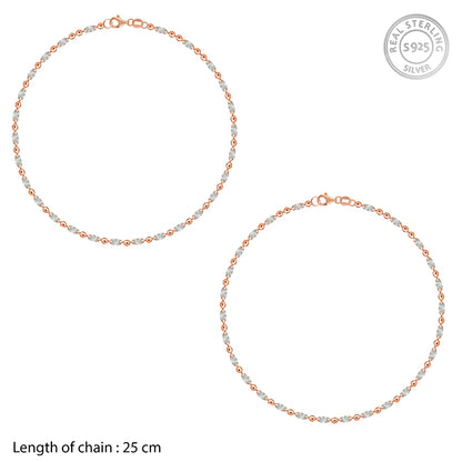 Dual Tone Textured Beaded Silver Anklet