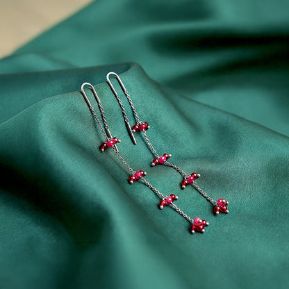 Silver Crimson Sui Dhaga Earrings