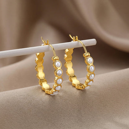 Golden Pola Pearl Hoops