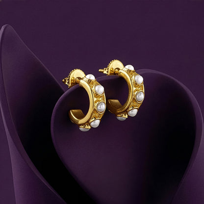 Golden Florence Pearl J Hoop Earrings