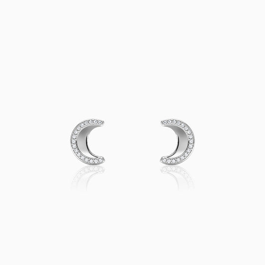 Silver Moon Arc Stud Earrings