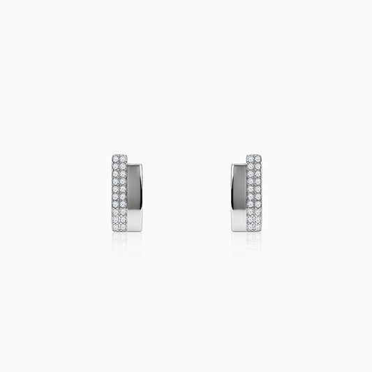 Silver Texture Pave Bar Stud Earrings