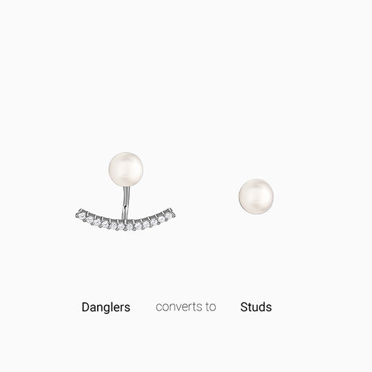 Silver Pearl Ear Jacket Earrings