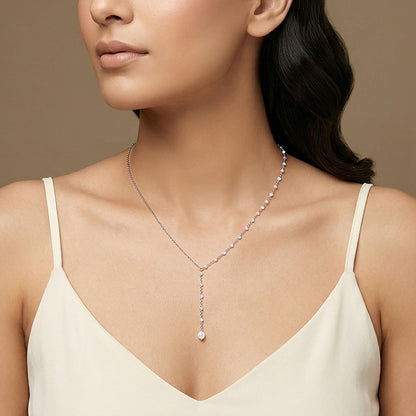 Silver Winona Pearl Lariat Necklace