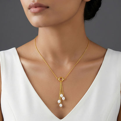 Golden Lariat Pearl Necklace