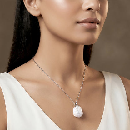 Silver Claudette Pearl Pendant with Link Chain