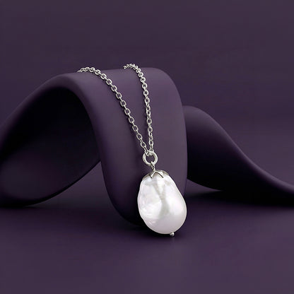 Silver Claudette Pearl Pendant with Link Chain