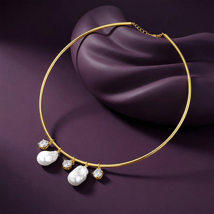 Golden Norma Baroque Pearl Cuff Necklace