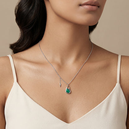 Silver Prism in Green Pendant With Link Chain