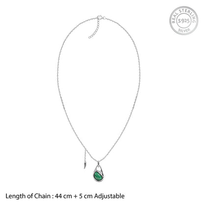 Silver Prism in Green Pendant With Link Chain