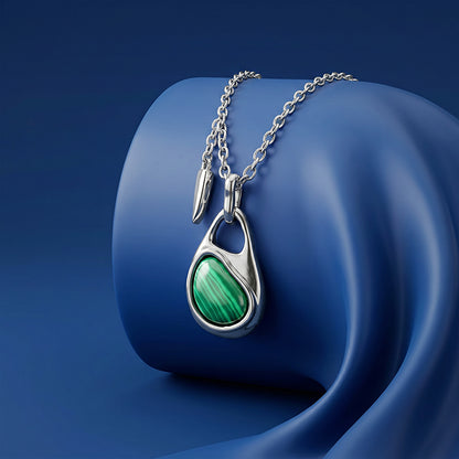 Silver Prism in Green Pendant With Link Chain