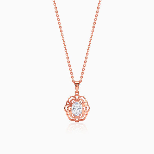 Rose Gold Floral Solitaire Pendant With Link Chain