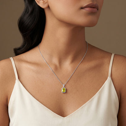 Silver Soleil Frame Pendant with Link Chain