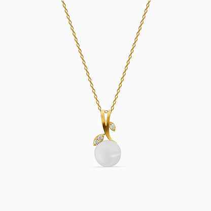 Golden Constance Flora Pearl Pendant with Link Chain