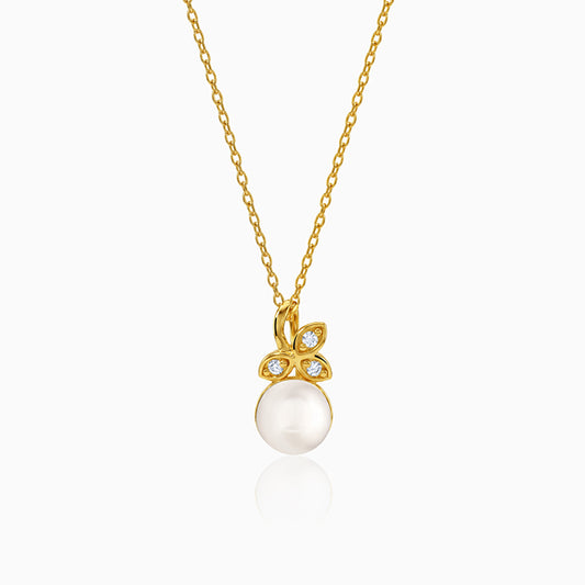 Golden Theda Blossom Pearl Pendant with Link Chain