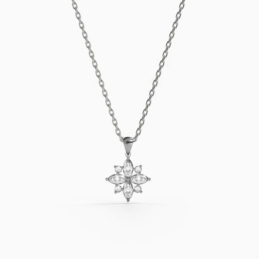 Silver Celeste Floral Pendant with Link Chain