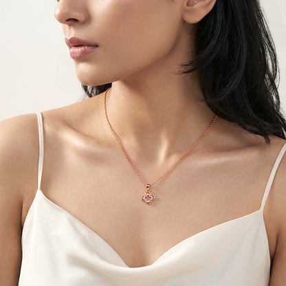 Rose Gold Starlit Clover Pendant with Link Chain