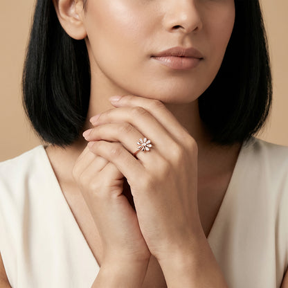 Rose Gold Floral Face Ring (Size 12)