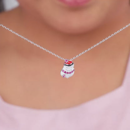 Silver Snowman Kids Pendant With Link Chain