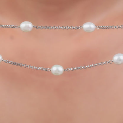 Silver Gene Pearl Layered Bracelet