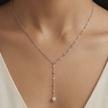 Silver Winona Pearl Lariat Necklace